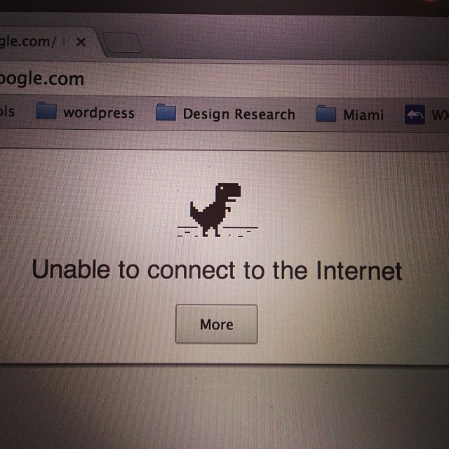 Sad: no connection. Happy: 8-bit T-Rex.