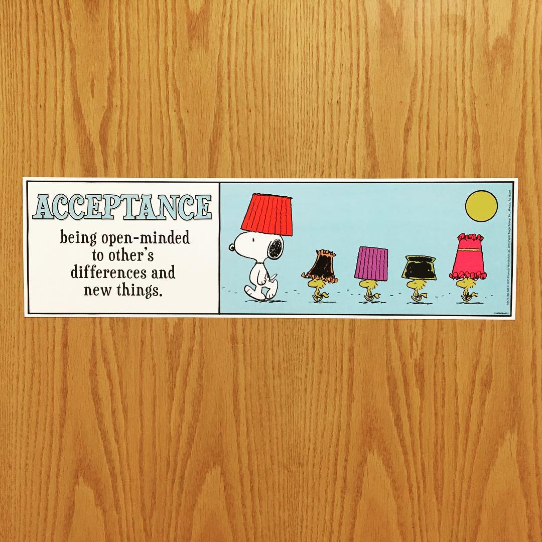 On my office door: when it's important, say it with Snoopy.