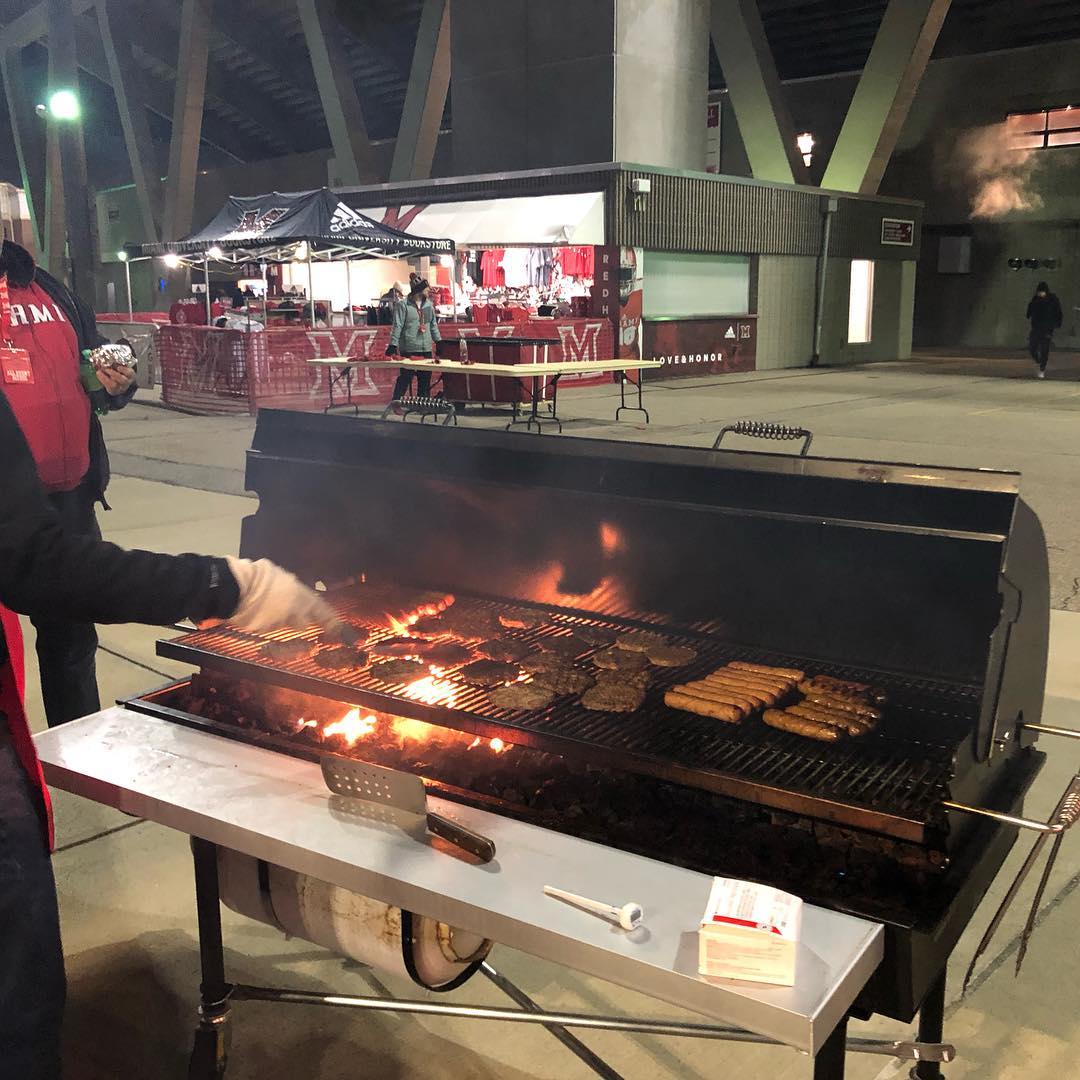 Workin’ the grills tonight with the Boy Scouts. @miamiohfootball vs @ballstatefb