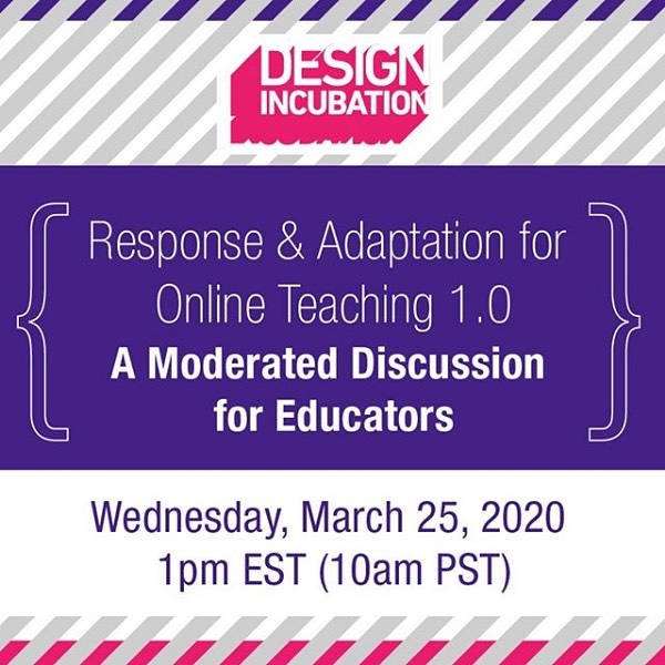 Let’s talk design education online. 🦠 I will be on a @designincubation panel with @mgoldst @aaris.sherin @merryspaniel @alexjgirard Mar. 25 to share what we have learned teaching design online. See you there!
.
More & register: https://wkbn.ch/3bsjvu3