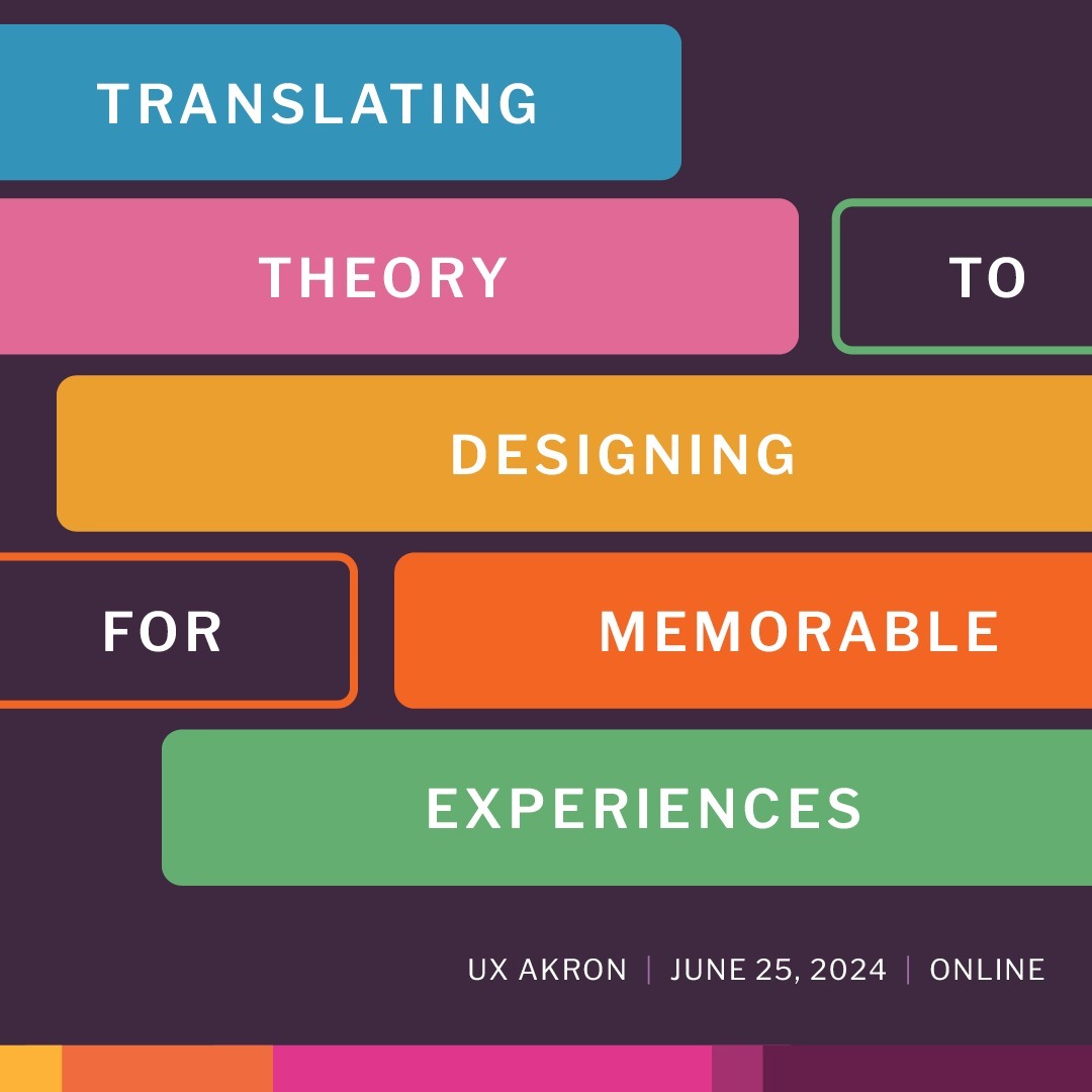 Wanna design to make memories?  Join me online at UX Akron for Translating Theory to Designing for Memorable Experiences on June 25 (it's free!). Sign up via link in bio.

Theory may seem theoretical, but it holds keys that unlock design and research for memorable experiences. During this event, I'll unpack four theories that explain motivation, systems, and design to give you new insights into researching and creating products, services, and systems. These theories apply to everything from websites to healthcare services and theme park attractions. Join me next week to learn more!