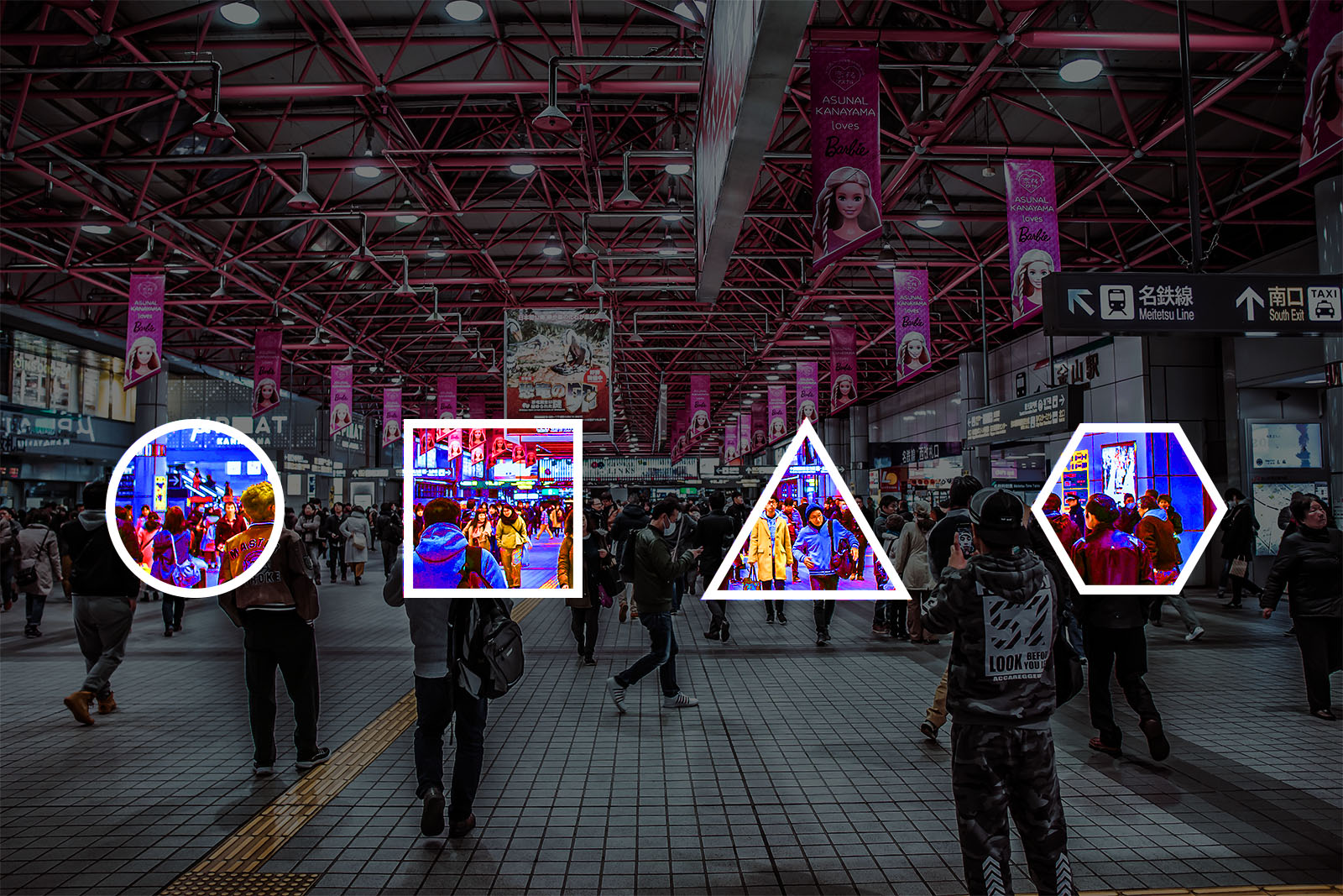 a busy subway station with crowds of people bustling to their trains