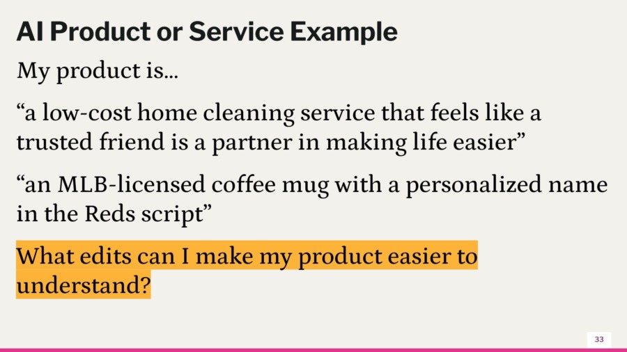 a presentation slide that shows an example prompt for testing out a product idea