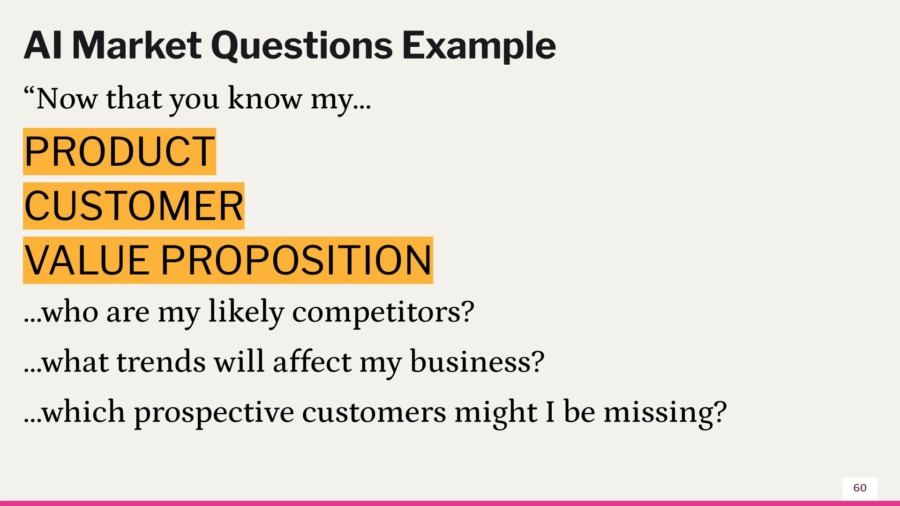 a presentation slide that shows the parts of a value proposition Ai prompt