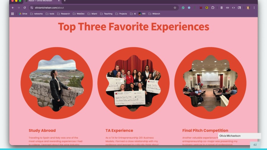 a slide that shows a student's portfolio of work